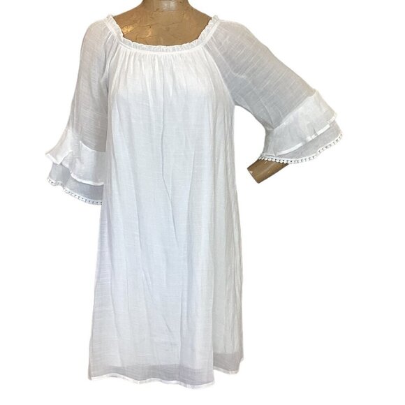 Naif White BOHO Dress/Beach Cover-up Ruffle 3/4 Bell Sleeves Sz PL #299i - Picture 1 of 8